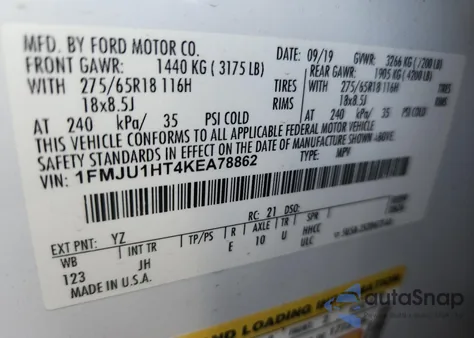 2019 Ford Expedition Xlt from USA, damaged, VIN 1FMJU1HT4KEA78862